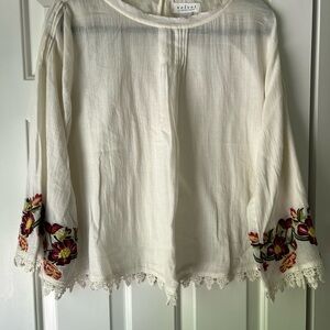 Velvet Women's Cream Blouse with Floral Embroidery